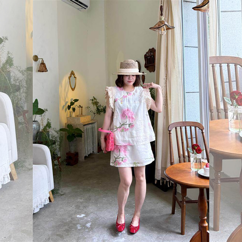 Ydfstudio Niche Brand【Fairyland Flower Shadow】European-Style High-Quality Embroidered Patchwork Design Top + Skirt Set