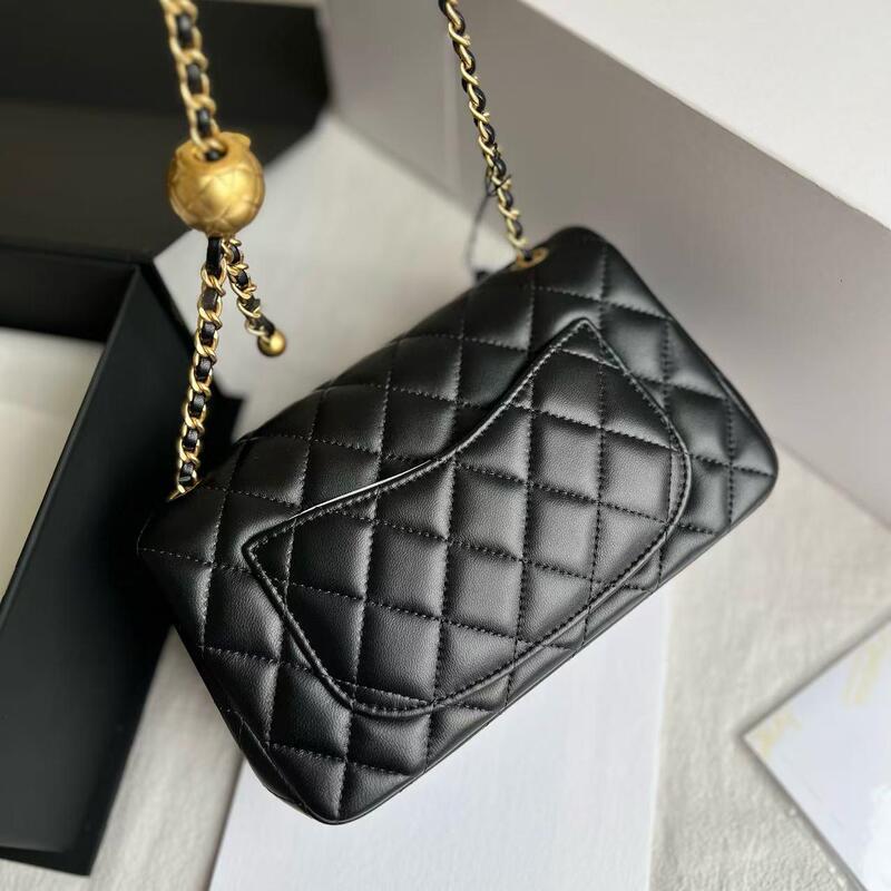 Regular Customer Orders Small Quantities of Goods. New Version of the Hard-Soled Single-Shoulder Crossbody Women's Bag with Gold Ball, Large Mini, Black, 20cm