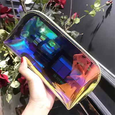 2020 new cosmetic bag thickened material laser colorful transparent ins Wind Super fire portable large capacity waterproof