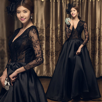 Black evening dress 2022 new Korean style fashion host banquet dress wedding slim toast dress long female