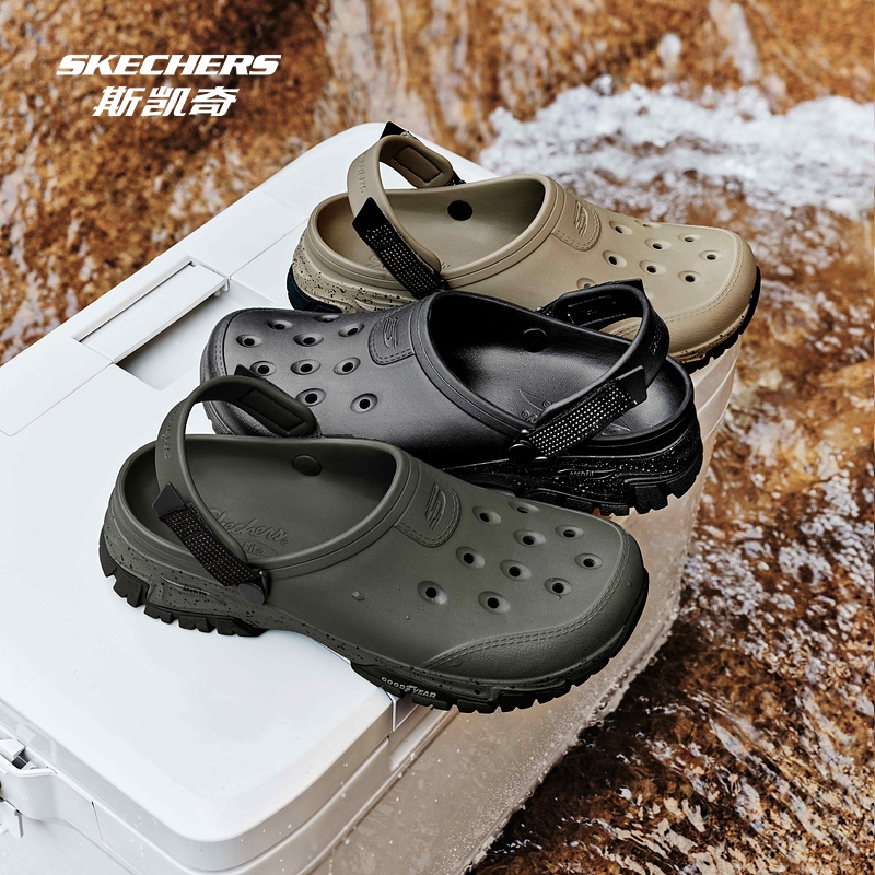 Skechers Hippo Bubble Shoes Men's Beach Shoes Summer Outdoor Breathable Thick-Soled Arch Support Sandals