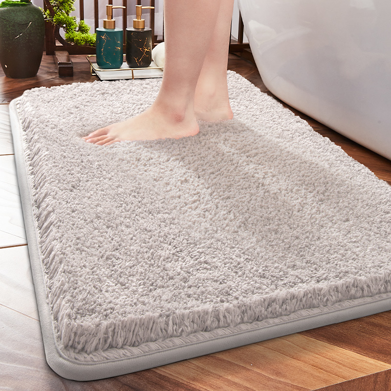 Cross-Border Modern Simple Plush Carpet Thickened Solid Color Bathroom Mat Shower Room Toilet Door Absorbent Mat