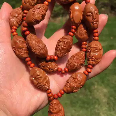 Collection of Wenwen Iron Core Olive Carving Eighteen Luohan Long String Necklace Nangong Nuclear Carving Eighteen Hanging Men