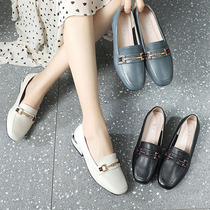 Shoes children Fall 2020 new coarse heels Shoes Women Real Leather Shoes Fashion Light Leather Shoes 100 Hitch Flat-bottomed Women Shoes