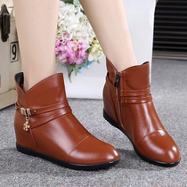 Leather Shoes Woman Spring Autumn Womens Shoes Flat Bottom Inner Heightening Genuine Leather Short Boots Single Boots Casual Winter Comfort Slopes Heel Mom Shoes
