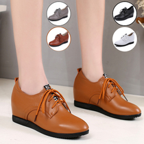 Womens shoes spring 2020 new middle heel single shoes flat comfortable leather shoes slope heel casual mother shoes