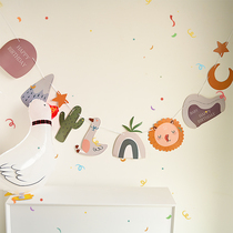 South Korean INS baby birthday Lara Flags Flowers Decoration Banner Children Animal Birthday Party Scene Arrangement