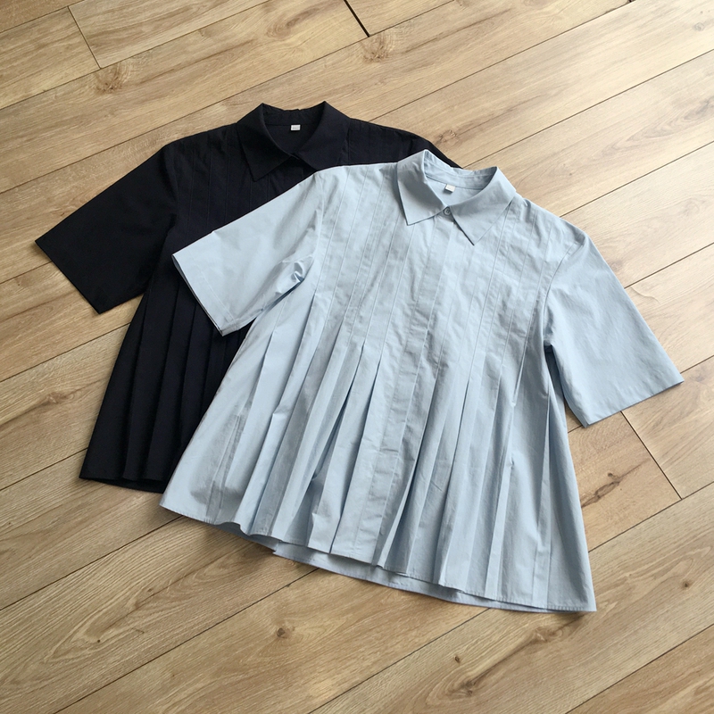 Tang's Store C Brand 100% Cotton Pleated A-Line Short-Sleeve Shirt Tang's Store C Brand 100% Cotton Pleated A-Line Short-Sleeve Shirt