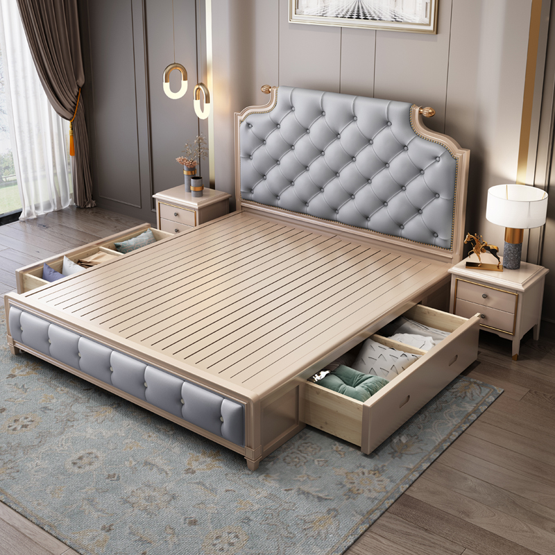Light luxury American solid wood bed double bed modern minimalist 2022 new soft bag 1 5m1 8m master bedroom queen bed