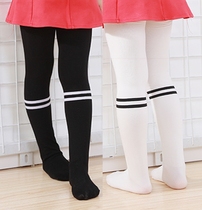 Spring and autumn new childrens pure cotton pantyhose stripes two bars Girls baby cotton leggings socks college style