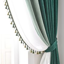 Customized Morandi Light Luxury Shinier All - shade thickened splicing curtain living room bedroom