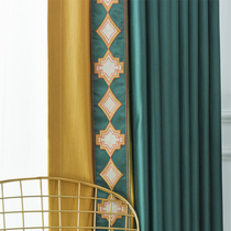 2022 New silk silk silk modern light luxury green shading living room bedroom floating window curtain customized