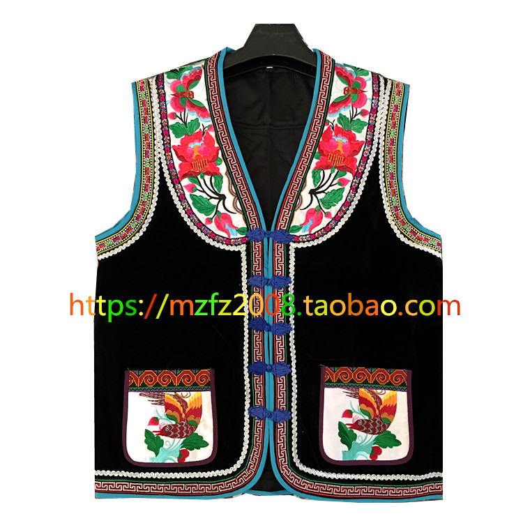 Fine Yi nam thêu vest Đen một bông hoa vest dài Khóa vest quốc gia quần áo đặc biệt đồ bộ nam