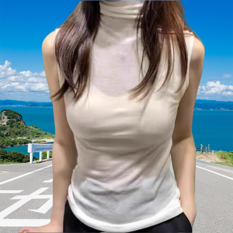 Sleeveless Turtleneck Base Shirt for Women 2025 Autumn and Winter New Pure Cotton Fashionable Stacked Collar White Vest Women's Base Shirt Hot Item