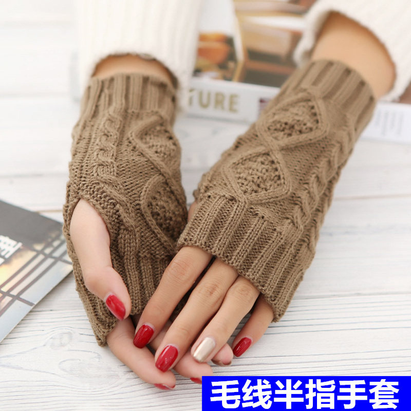 Warm autumn Winter Anti-chilling women writing thin plush children Students Dew Finger Gloves Brief about half finger Glove Plush