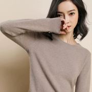 Áo len cashmere mùa thu và mùa đông nữ cổ tròn áo thun rộng kích thước rộng rãi áo len nữ phiên bản Hàn Quốc của phần áo len mỏng đan đáy áo