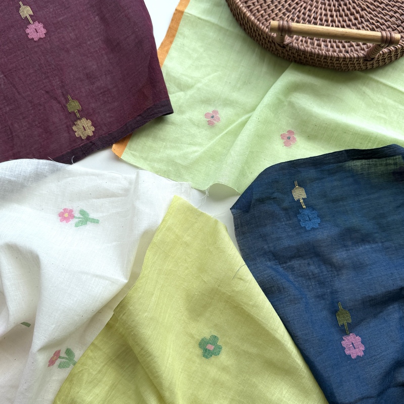 【Solid Color Jamdani】Indian Imported Hand-Woven Fabric Jamdani Warp-Woven Fabric Indian Long-Staple Cotton