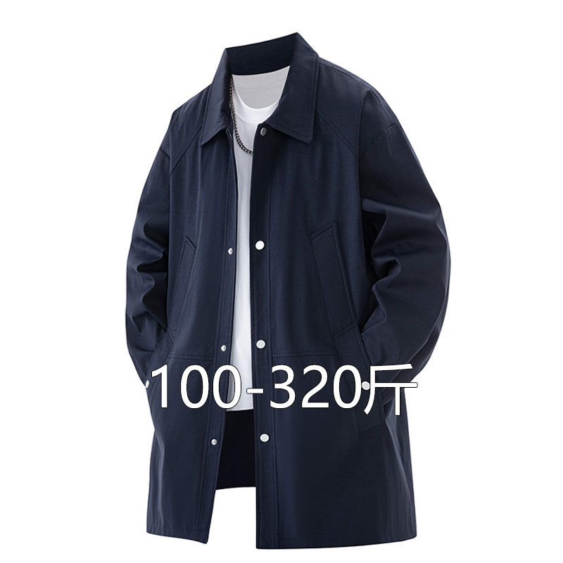 Plus Size Men's Mid-Length Lapel Jacket, Spring and Autumn Thin Coat, Loose Casual Large Size Men's Clothing