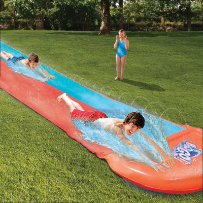 6.1m triple length adult children's waterslide water play toy outdoor grass spray water spray double skateboard