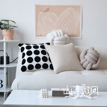  ins Nordic style spherical knotted pillow cushion Beige cream houndstooth pillow black and white round wave dot cushion bag