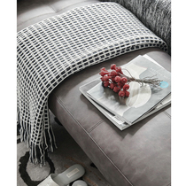  Bed towel Nordic modern simple light luxury American sofa blanket blue black and white grid geometric model room bed towel