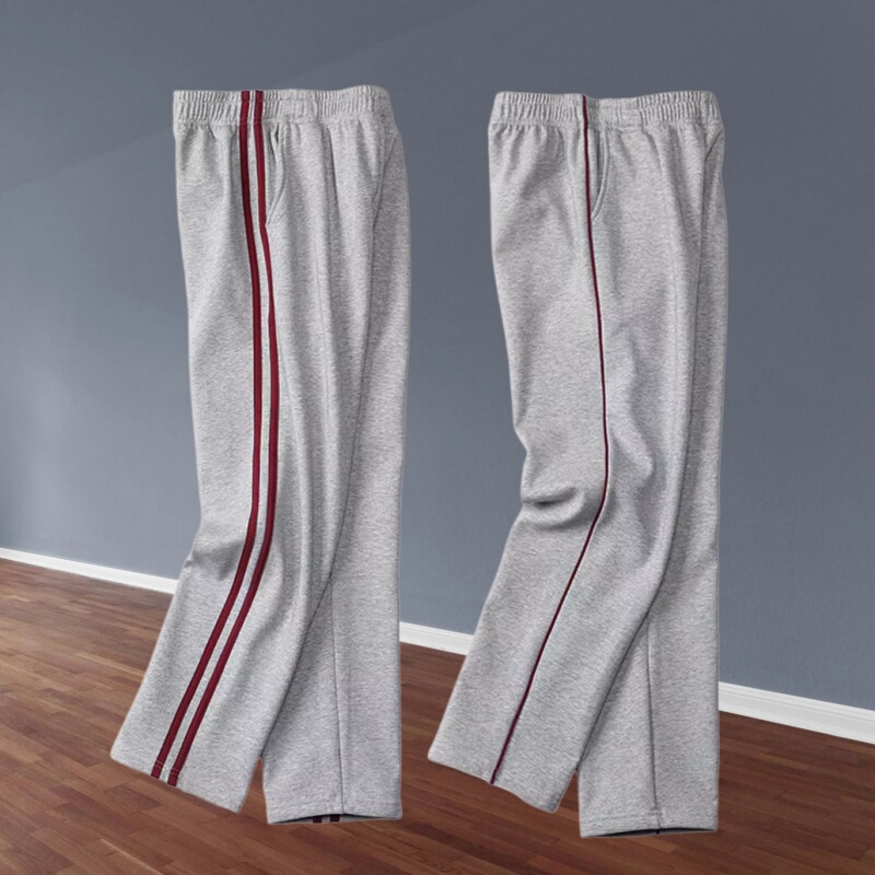 School Uniform Pants, Light Gray with a Red Stripe, Spring and Autumn Style, for Junior High School Students, Elementary School Students, and High School Students, Straight-Leg Jogger Pants