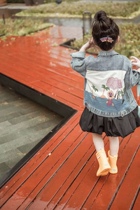 Shi Pea girl denim jacket Spring new unique patch printing design Western style little girl top jacket
