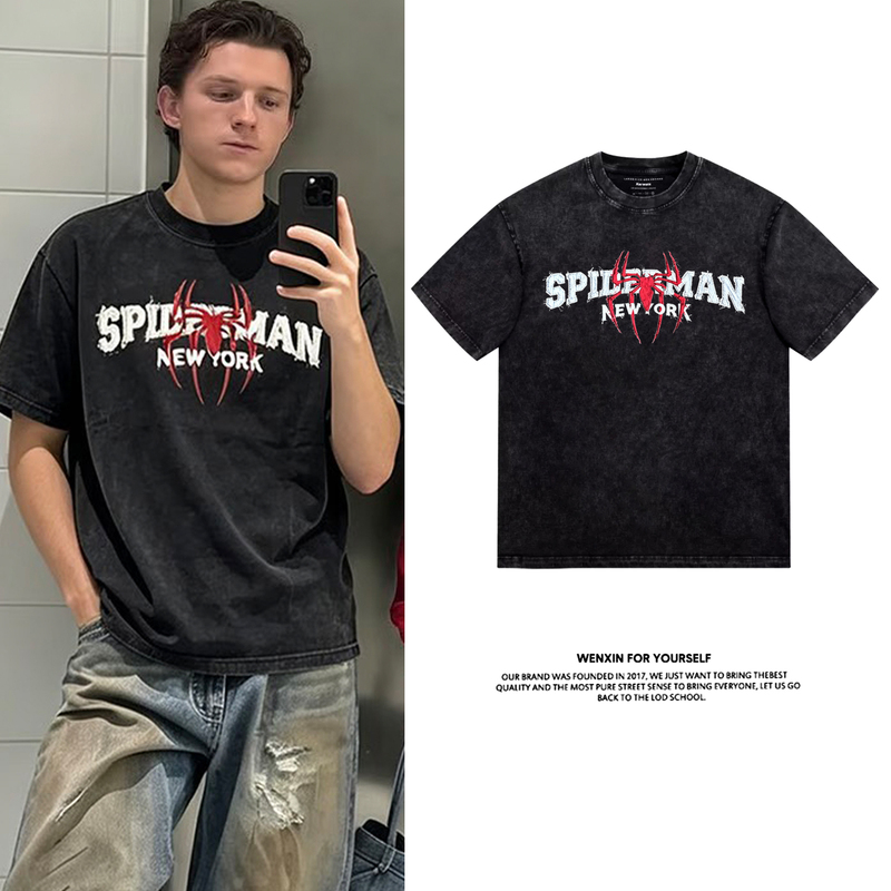 Dutch Spider-Man Style Short-Sleeve T-Shirt, Brand New, Washed and Distressed, Pure Cotton, Merchandise for Support Dutch Spider-Man Style Short-Sleeve T-Shirt, Brand New, Washed and Distressed, Pure Cotton, Merchandise for Support