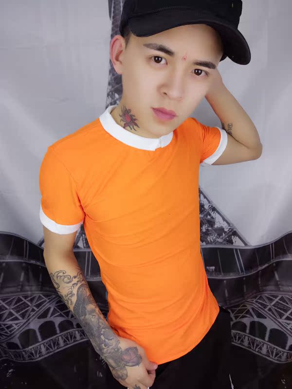 Nhanh tay đỏ man lưới đỏ với đôi rắn màu tay áo ngắn tinh thần xã hội anh chàng tay áo ngắn nam và nữ ve áo nửa tay áo thun đồ thể thao nam