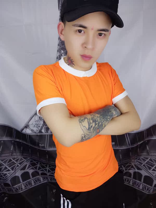 Nhanh tay đỏ man lưới đỏ với đôi rắn màu tay áo ngắn tinh thần xã hội anh chàng tay áo ngắn nam và nữ ve áo nửa tay áo thun đồ thể thao nam