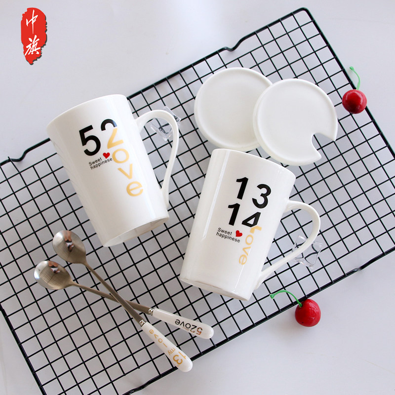 Chambon 520 1314 men and women lovers to cup ceramic Mark cup with lid with spoon cute coffee cup custom logo