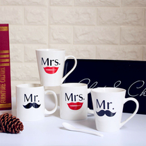 Personality male and female couple ceramic cup Drinking buffalo milk coffee cup Large capacity office household cup with spoon