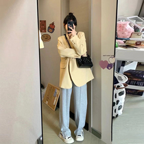 High level sense Korean version loose with slim profile One grain buckle design feeling suit jacket Womens spring small crowd casual Western suit