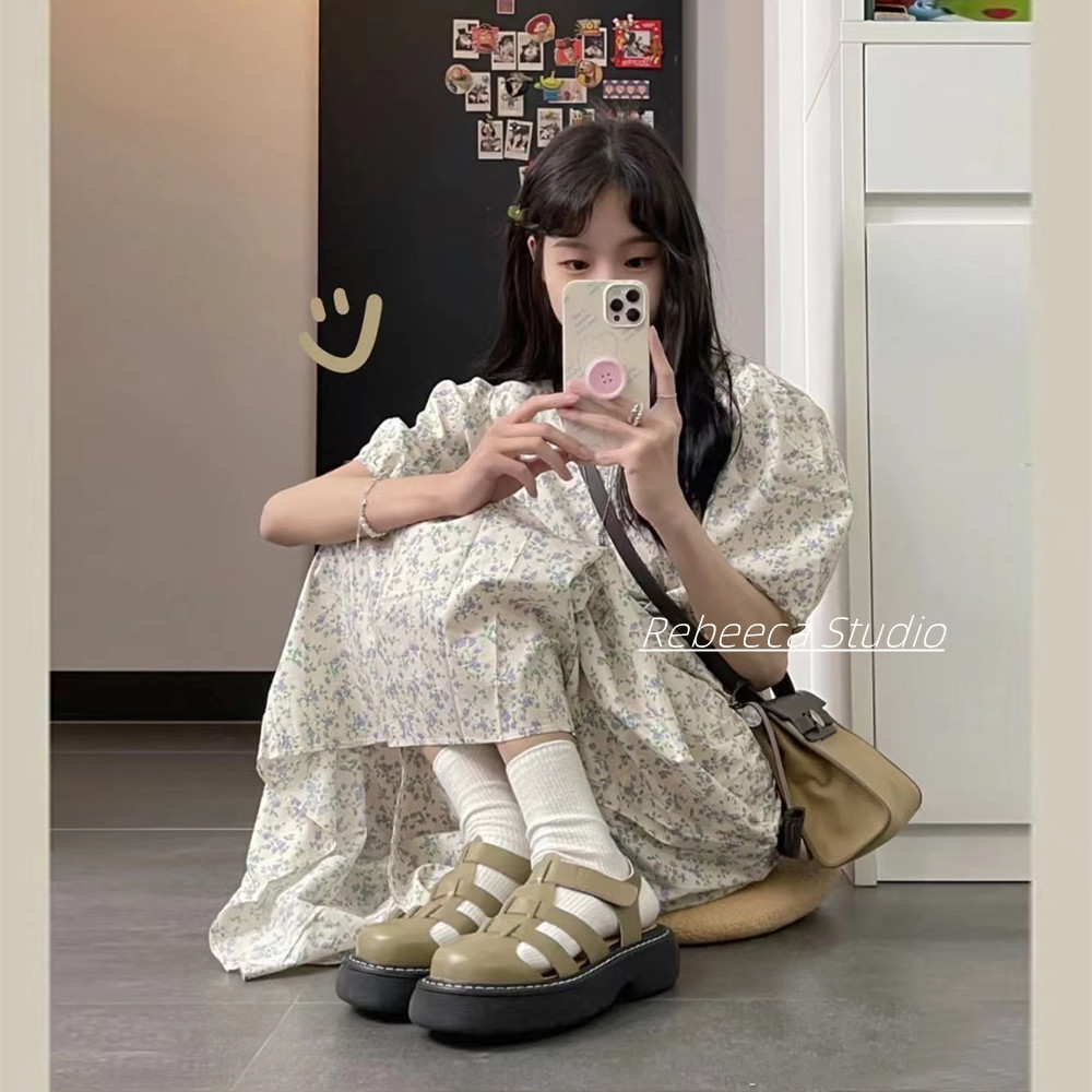 2022 summer new French style small floral dress women's Korean style milk sweet skirt small waist temperament long skirt is thin