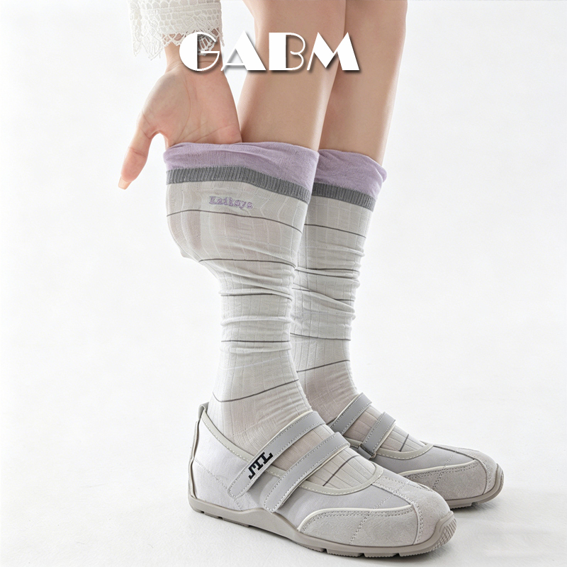 Gabm Micro-Pressure Slimming Gray Calf Socks Spring and Summer Thin Breathable Long Socks Miu Flower Bud Cuff Long Socks
