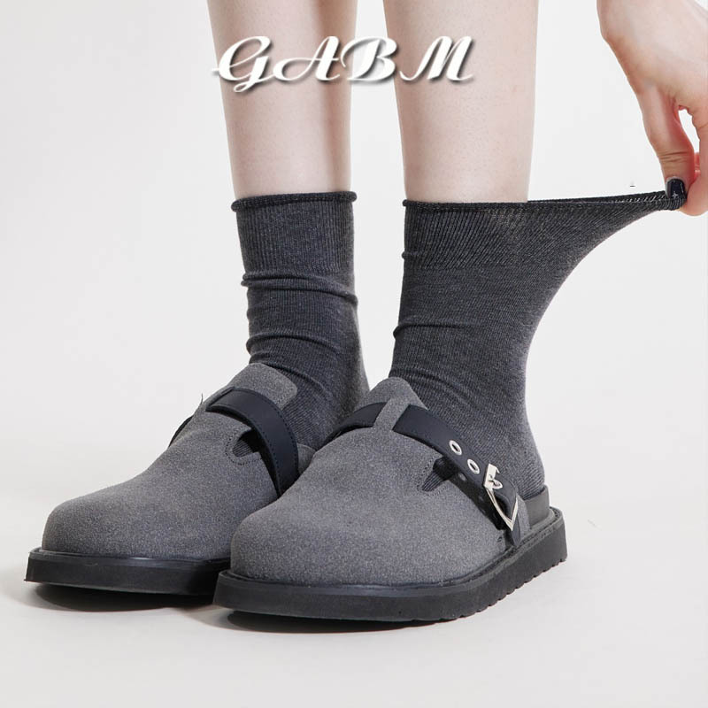 Japanese Women's Mid-Calf Socks, Thin Spring/Summer Style, Slouch Socks with Rolled Edges, Suitable for Clogs, Black and White Long Socks, Seamless and Cool
