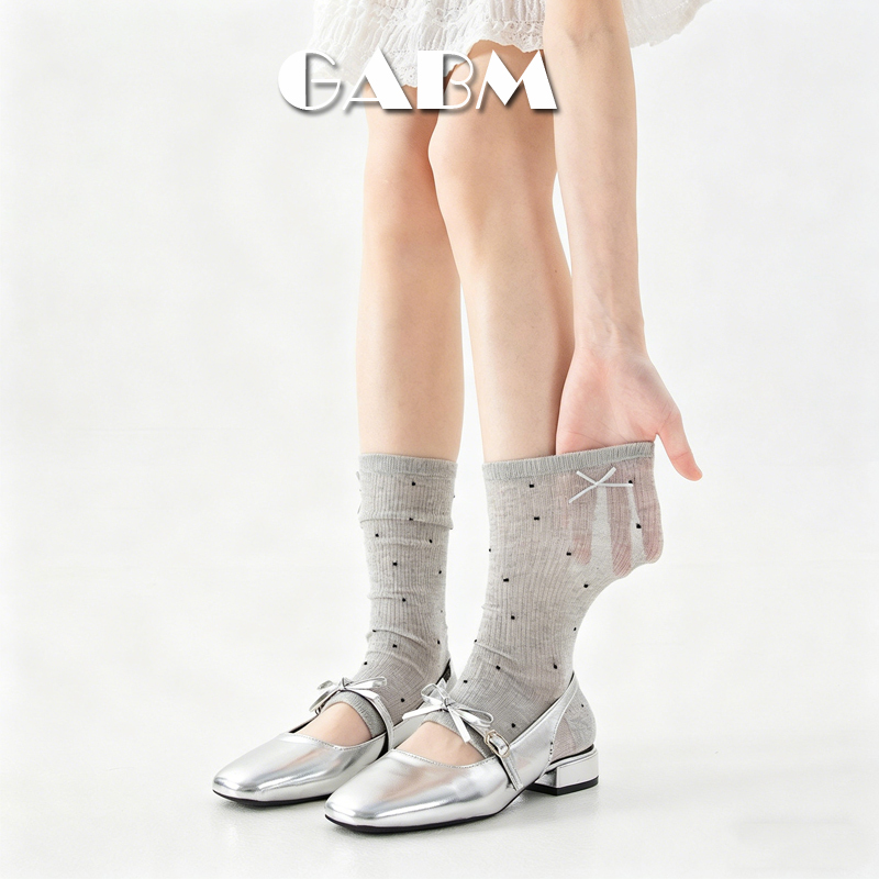 Gabm Gray Ballet-Style Sock Covers for Women, Spring and Summer, with Bowknot, Mid-Calf Miu Style, Polka Dot, Half-Foot Stirrup Socks