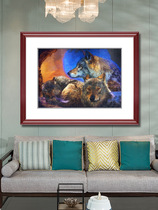 Golden Wu Pin pure handmade Su embroidery embroidery Su embroidery finished product hanging painting office Living room New Chinese decoration Painted Wolf