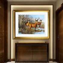 Golden Wu Needle Pure Handmade Suzhou Embroidery Painting Su Embroidery Finished Product Hung Painting Living Room Restaurant Genguan European-style Decoration Painting Elk Deer