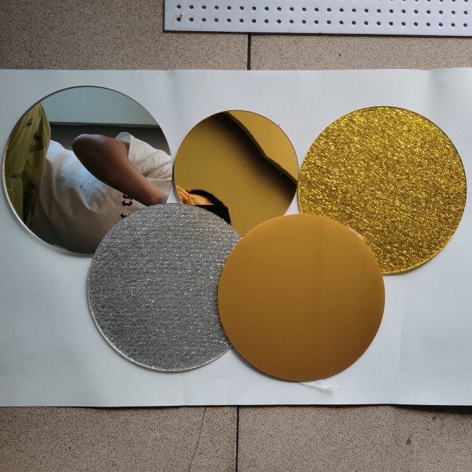 Gold and silver color acrylic plate processing custom round mirror cloth gold cloth silver gold powder set to make plastic organic glass