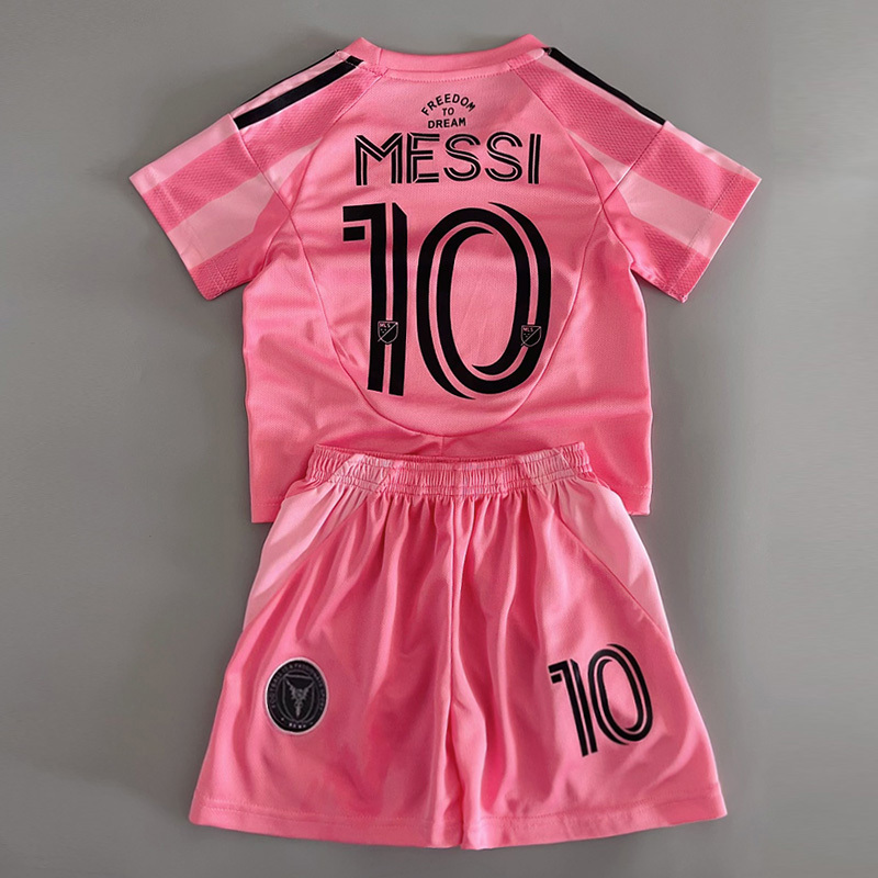 New Children's Football Uniforms Miami International Messi Jersey Home and Away Pink Quick-Drying Training Clothes for Boys and Girls