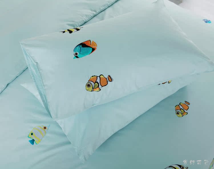 Màu xanh cá nhiệt đới, thêu tay denim IKEA đơn giản và phong cách bông chăn thêu khăn trải giường vật - Quilt Covers chăn ga gối đệm màu hồng