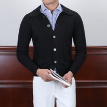 IsirHonour British retro style slim wool blend knitted diamond lapel collar cardigan sweater coat tide man