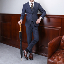 IsirHonour original retro classic blue herringbone suit three-piece wool British suit suit suit men