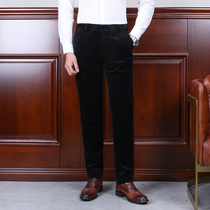 IsirHonour Winter thickened black velvet slim-fit trousers Retro gentleman plush velveteen casual trousers for men