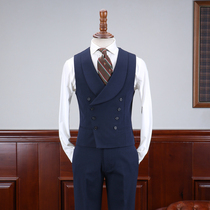IsirHonour Business gentleman Navy blue fruit collar slim waistcoat double breasted dark Blue British horse clip men