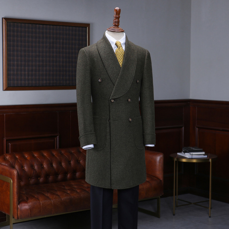 IsirHonour high-end vintage retro European and American turquoise collar double row of green wool flowers in the middle and long version of the big clothes men