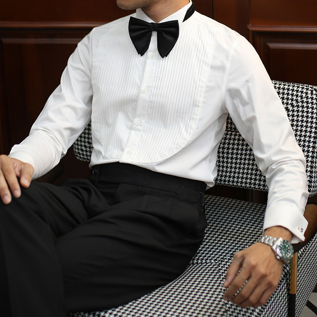 IsirHonour business French cufflinks, iron-free dress collar, slim long-sleeved shirt, groom's wing collar, men's white shirt
