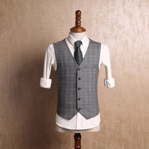 IsirHonour English Gentleman Grey Tidal Slim Tide Man Vest Retro Korean Plaid Pinch