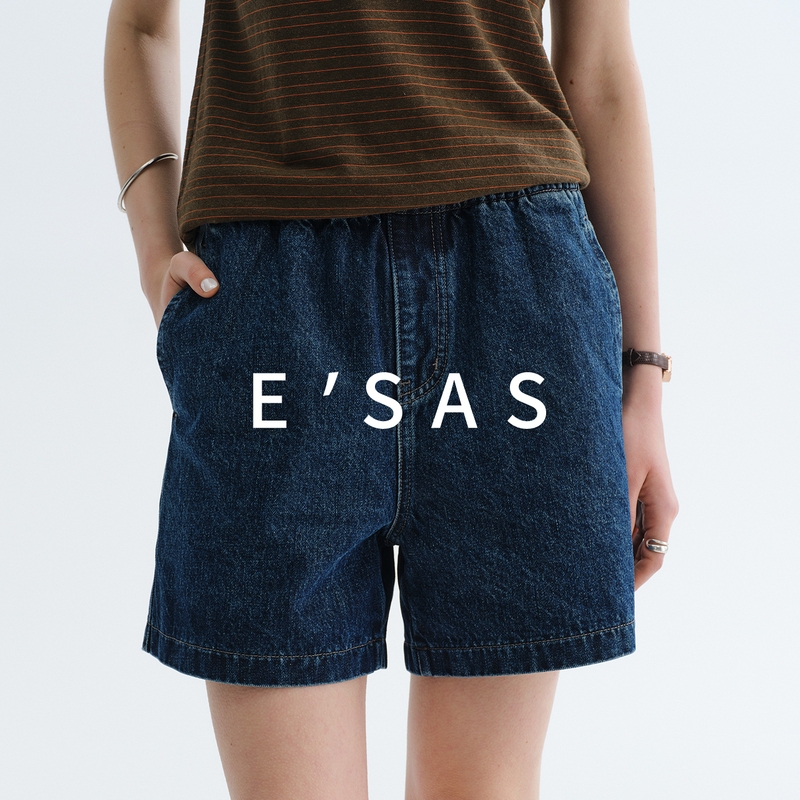 Esas Dark Blue High-Waisted Versatile Denim Shorts for Women, Thin Style 2026, Loose and Very Stylish, Narrow Straight-Leg Casual Pants Esas Dark Blue High-Waisted Versatile Denim Shorts for Women, Thin Style 2026, Loose and Very Stylish, Narrow Straight-Leg Casual Pants